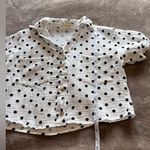 Love Note LOVE NOTES Crop Top Button Front Short Sleeve Polka Dots Women’s Shirt Sz S EUC Photo 6