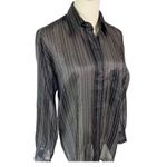 Ellen Tracy  Navy Sheer Striped Button Down Blouse Women’s 8 Evening Party Photo 5