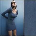 ZARA  Long Sleeve Mini‎ Dress Acrylic Blue Square Neck Ribbed Bodycon Size Medium Photo 8