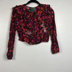 Wild Fable  Women's Dark Floral Print Long Sleeve Ruffle Blouse - XS - NWT Photo 5