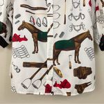 Ralph Lauren Lauren  Equestrian Print‎ Puff Sleeves Button Down Shirt Size XL Photo 5