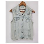 Abercrombie & Fitch Light Wash Distressed Denim Vest Women's Size Large Photo 5