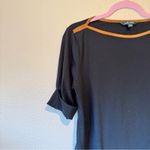 Ralph Lauren Lauren Black Short Sleeve Tee Shirt Womens L Brown Faux Suede Trim Photo 1