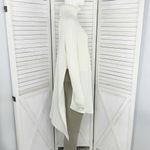 EXPRESS Ribbed Asymmetrical Hem Split Side Long Sweater Cream Large Turtle Neck Photo 3