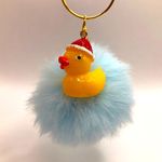 Holiday Pom Keychain | Light Blue | Plastic Ducky with Santa Hat Charm Handmade Photo 0