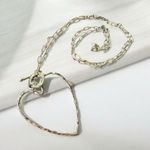 Large Silver Hammered OpenHeart Pendant Necklace 32" Silver Toggle Chain Photo 1
