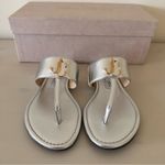 Jimmy Choo NIB Flat Sandals Logo Leather Silver Size 7 Photo 0