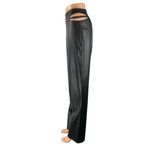 12th Tribe Black Cutout Waist High Rise Faux Leather Vegan Trousers Pants Size S Photo 1