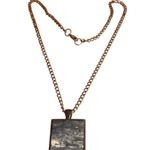 Vintage Square Marble Effect Pendant Necklace Black Chain Minimalist Estate 18" Photo 0
