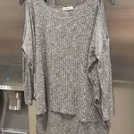 Dainty Hooligan 💕💕 Cold Shoulder Ribbed 3/4 Sleeve Top ~ Marled Grey Small Photo 0