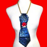 “Dainty Dapper”Blue and Black Polka Dot Tie necklace with Red Rose Accent Blue Photo 0