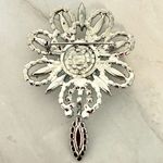Vintage Flower Teardrop Rhinestone Silver Tone 2" Brooch Pin Photo 1