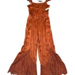 Anthropologie NEW  Lace Mix Jumpsuit Sleeveless Wide Leg Open Back Tie Brown 14 Photo 6