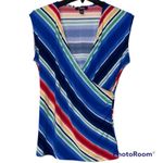 CHAPS  large womens blouse striped v neck short sleeve wrap look bright colors Photo 0