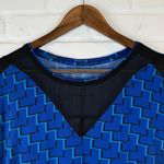 Karen Millen  Geometric Print Blue Black Blouse Sheer Insert UK14 Size 10 Photo 1