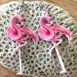 Pink Flamingo Earrings Dangle Hooks New Double Sided Las Vegas Florida B… Photo 1