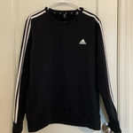 Adidas EUC | women’s black white striped fleece lined crewneck — large Photo 0