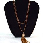 Joan Rivers  Signed Vintage Gold/Brass/White Beaded Tassel Statement Necklace Photo 0