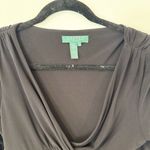 Ralph Lauren Lauren  Rushed Jersey Dress 6 Black Stretch V-neck 3/4 Sleeve 1903 Photo 6