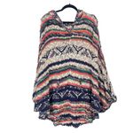 Free People  Bubble Tea Southwestern Drop Sleeve Poncho Style Hooded Sweater M/L Photo 1