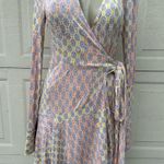 Free People  Rhetta Long Sleeve Wrap Dress Womens  Pink Collared Geometric Photo 1