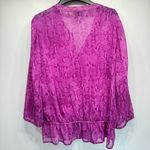 Jones New York Sheer Magenta Snakeskin Print Long Sleeve Popover V Neck Top Photo 2