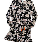 Blue Island  Black & White Surplice Floral Tropical Long Sleeve Mini Dress Small Photo 0