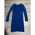 Bebe  Blue‎ Rhinestone Logo Ribbed Long Sleeve Bodycon Mini Dress Fall  Medium Photo 2