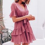 ✨3xHP✨Swiss Dot Ruffle Hem Flounce Sleeve Dress✨ Pink Size L Photo 1