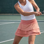 Athleta  Swagger Tiered Skort Med Neon Orange Striped Dot Pickleball Tennis Skirt Photo 0