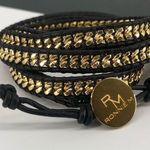 Ronnie M Golden Midnight Black Leather Gold Chain Adjustable Wrap Bracelet Photo 4