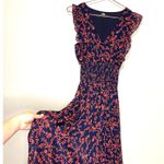 Slate + Willow Navy Smocked Waist Red Orange Printed Florals Dress Size XS Photo 5