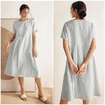 Lintico Morgan 100% Linen Striped Short Sleeve Midi Dress Boho Lagenlook Size S Blue Photo 1