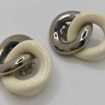Givenchy Vintage 1980s Rhodium-Plated Ivory Enamel Figure-8 Clip Earrings Photo 0