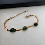 Adjustable Snake Chain Green Crystal Bracelet for Women Gold Photo 1