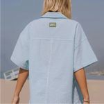 Daily Drills Seersucker Striped Cotton Top Short Sleeve Blue White Size M/L Photo 1