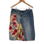 Vintage Y2K 90's Express 7/8 Denim Skirt Corduroy Floral Patches Ruffle Low rise Blue Photo 6