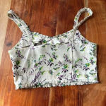 Topshop US 2 Light Yellow Crop Top Ruffle Strap Tank Purple Floral Vine Photo 6