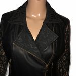 Contempo Casuals Lace Sleeve Faux Leather Jacket Photo 3
