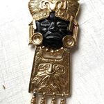 Vintage Rare Salvador Teran Marbel Mexico Signed Aztec Warrior Pendant Necklace Gold Photo 1