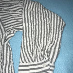 Max Studio striped gray and white collared 3/4 button up sleeves textured size S Photo 2
