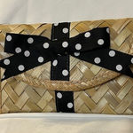 Vintage Depre Bahamas Straw Woven Clutch Black Polka Dot Bow Envelope Style Photo 0