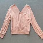 EXPRESS Blouse Shirt Womens Small Pink Smocked V Neck Long Sleeve Bodice Drape Photo 0