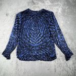 White House | Black Market ‎ Blouse Zebra Ruffle Neck Sheer Lined Top Blue Black M Photo 2