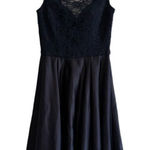 Mori Lee  Madeline Lace and Satin Bridesmaid Dress with V-Back Navy Blue 8 Photo 0