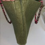 Goldie BRAND OLIVE/MOSS GREEN WOOL BAG PINK RIBBON THROUGHOUT BRASS HANDLE Photo 9