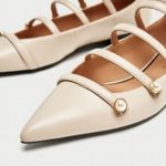 ZARA  Strappy Pearl Flats Beige/Nude Size 6/36 NEW Photo 1