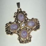 Elegant Vintage Gold Tone and Purple Stone Faux Pearl Pendant Photo 1