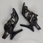 Dolce & Gabbana  Black PVC And Leather Strappy Woven Detail Heel Sandals Sz 38.5 Photo 9
