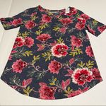 Loft Womens Size Small Blue Pink Floral Short Sleeve Cotton Crewneck Shirt NEW Photo 0